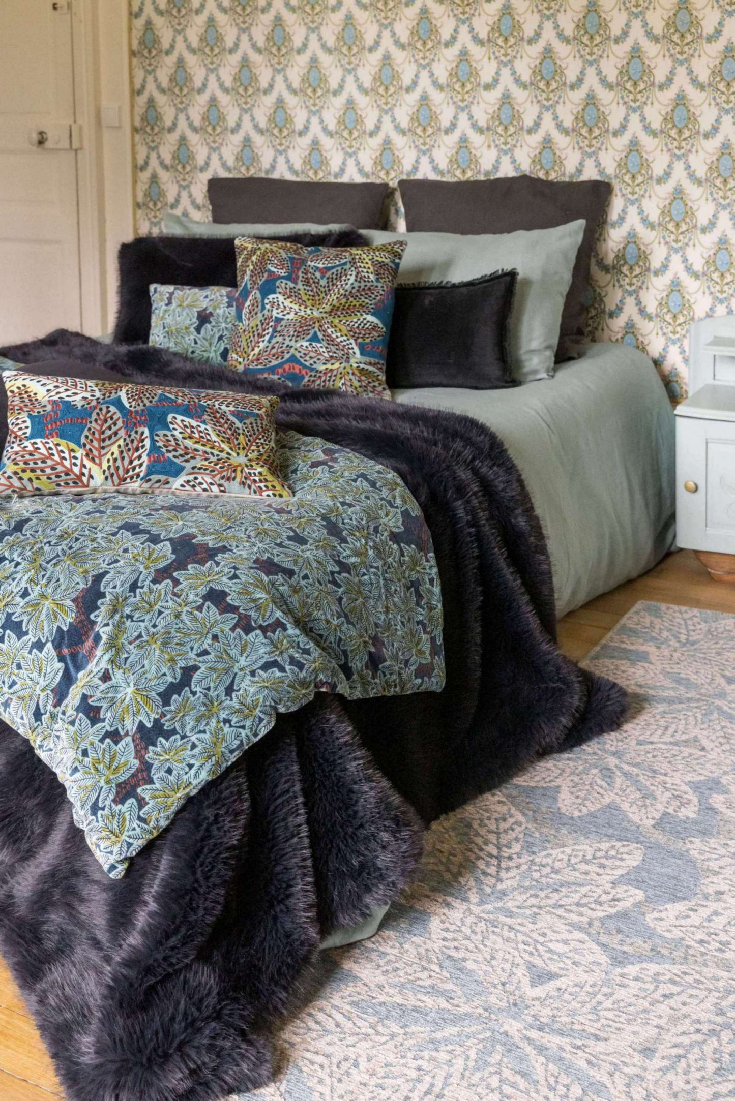 Edredon imprimé Ariane Pétrole 85 x 200