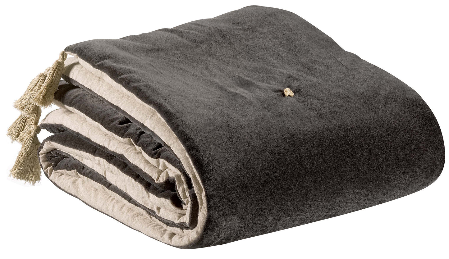 Edredon uni pompons Elise Tonnerre 80 X 180