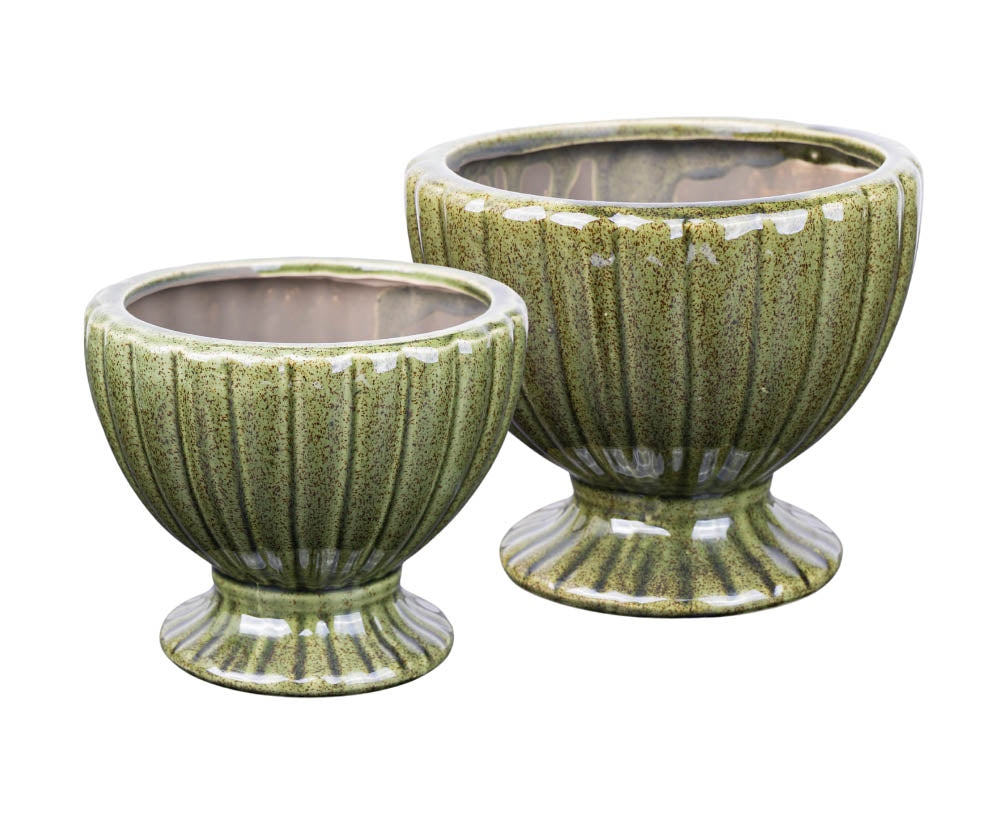 Cache pot forme coupelle en céramique émaillée vert olive VERONA A 19cm