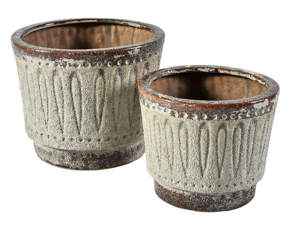 Cache pot en terre cuite brun/lin TOLEDO 2A