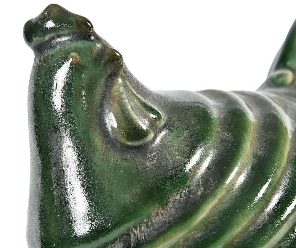 Poule décorative en céramique émaillée verte