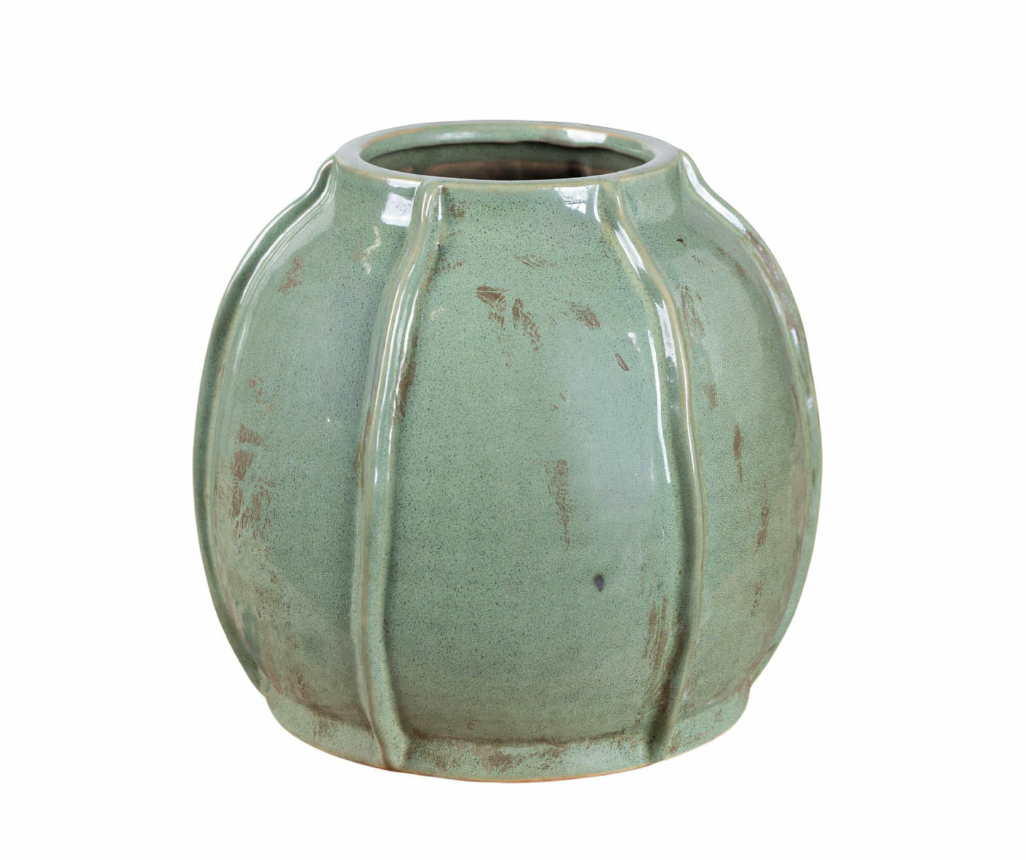 Vase décoratif en céramique émaillée patinée vert jade BULBE 2A 21cm