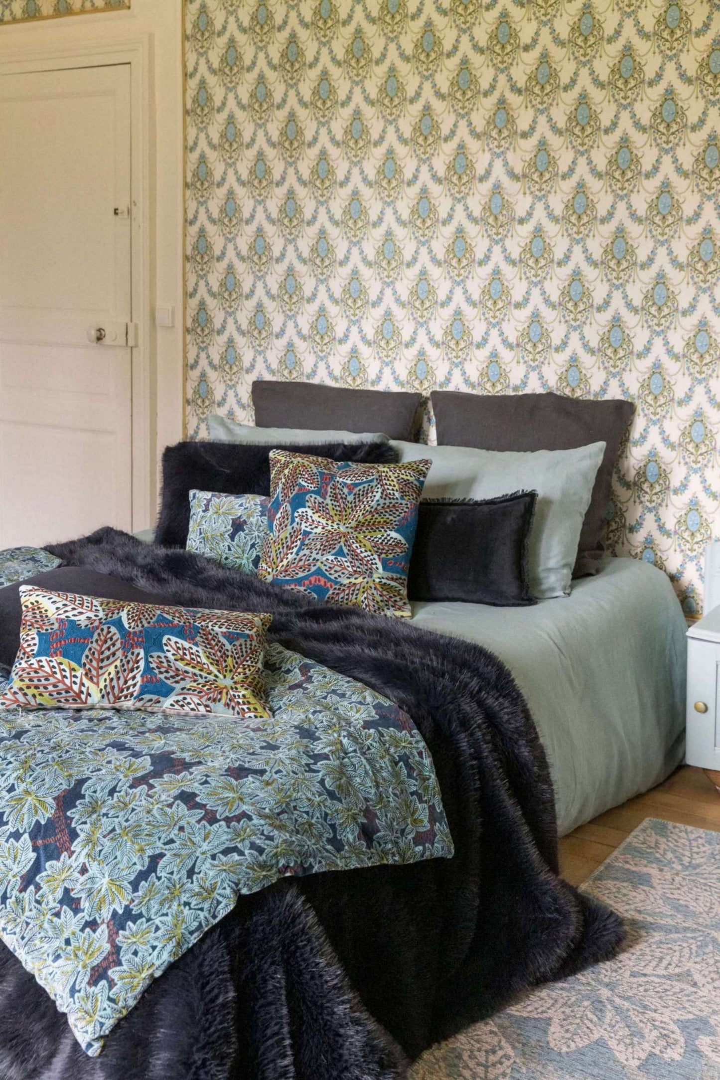 Coussin imprimé Ariane Pétrole 45 x 45