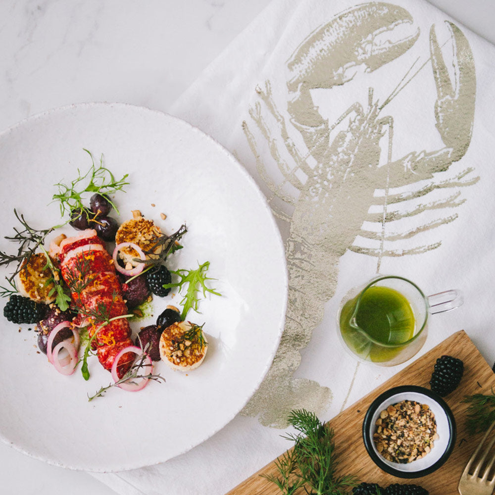 Torchon Homard Or/Blanc 50 x 70