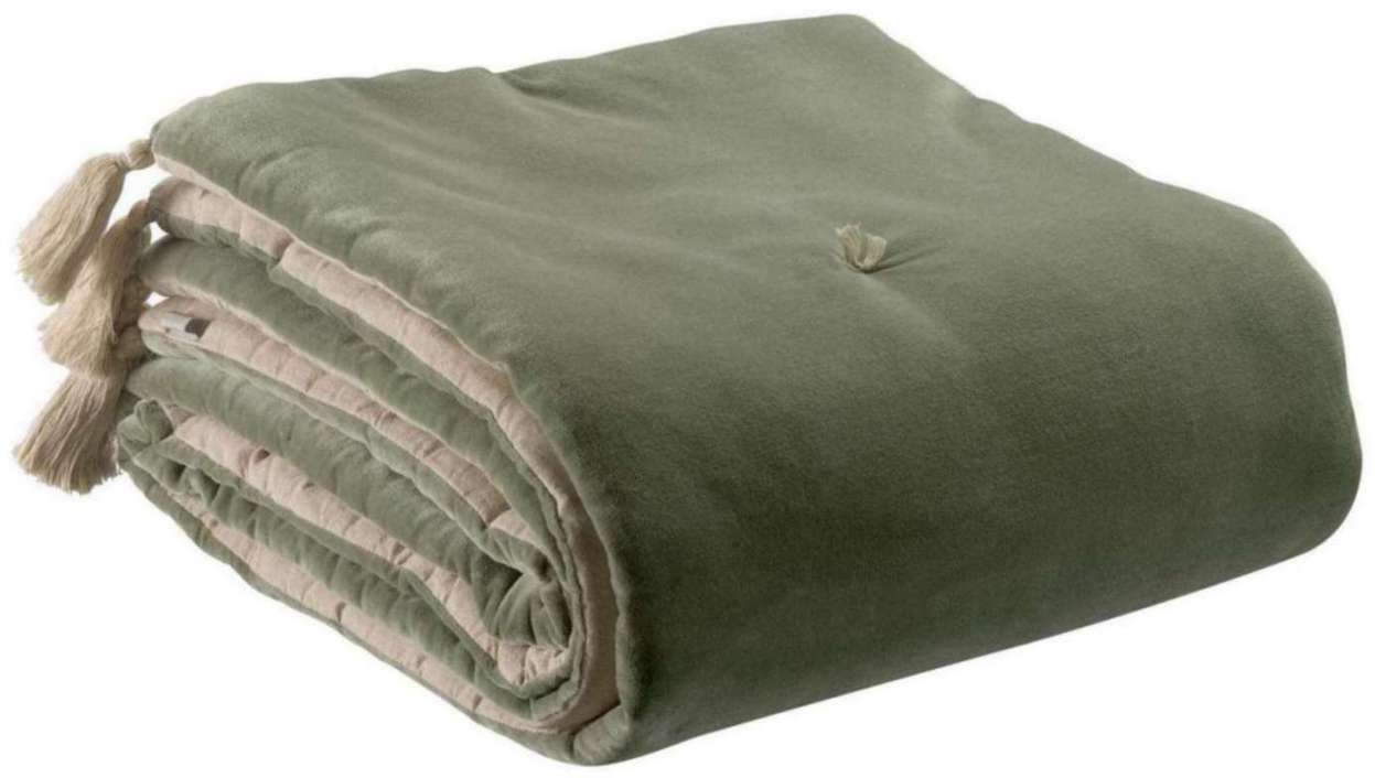 Edredon uni pompons Elise Verveine 80 X 180