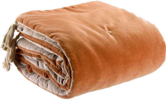 Edredon uni pompons Elise Rouille 80 x 180