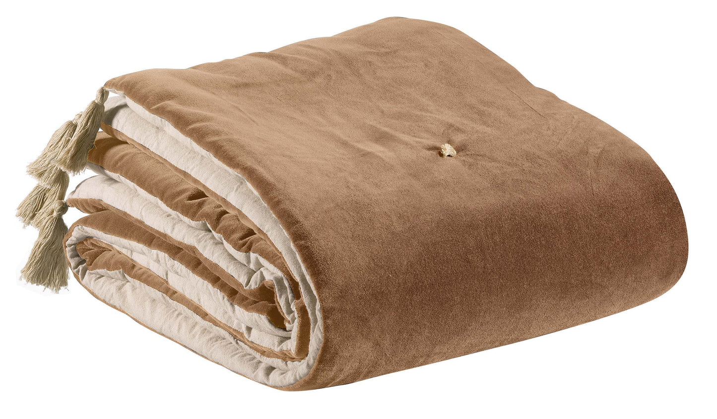 Edredon uni pompons Elise Ficelle 80 X 180