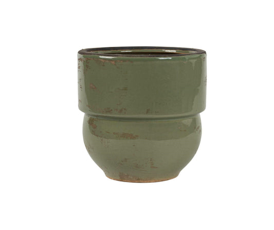 Cache pot en céramique émaillée vintage vert VERONA 2 13.5cm
