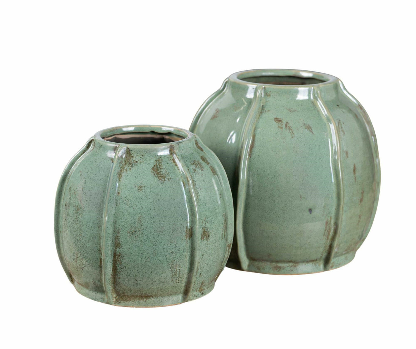 Vase décoratif en céramique émaillée patinée vert jade BULBE 2A 21cm