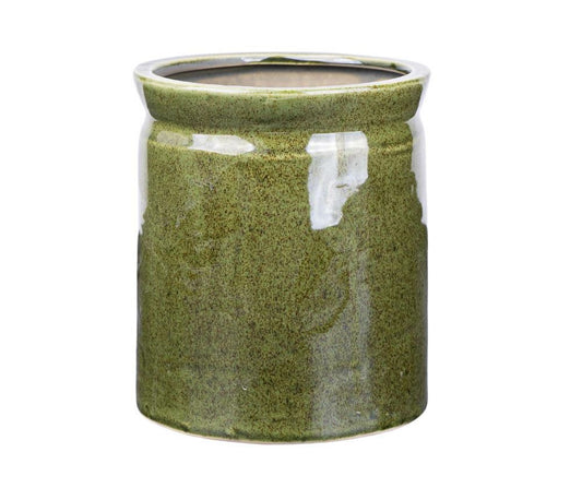 Cache pot en céramique émaillée vert olive VERONA 4 17.5cm