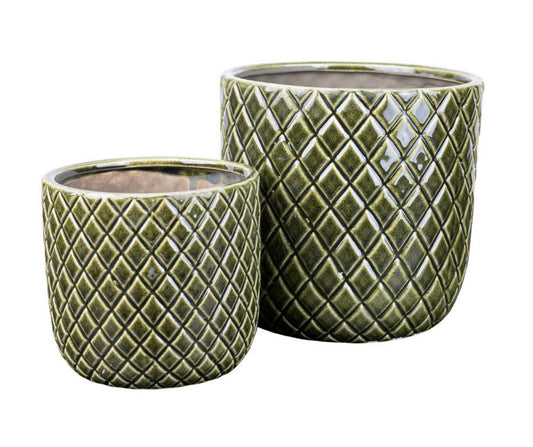 Cache pot en céramique émaillée vert olive VERONA A 20cm