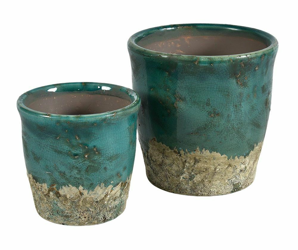 Cache pot en céramique émaillée turquoise OCEAN 2A 17cm