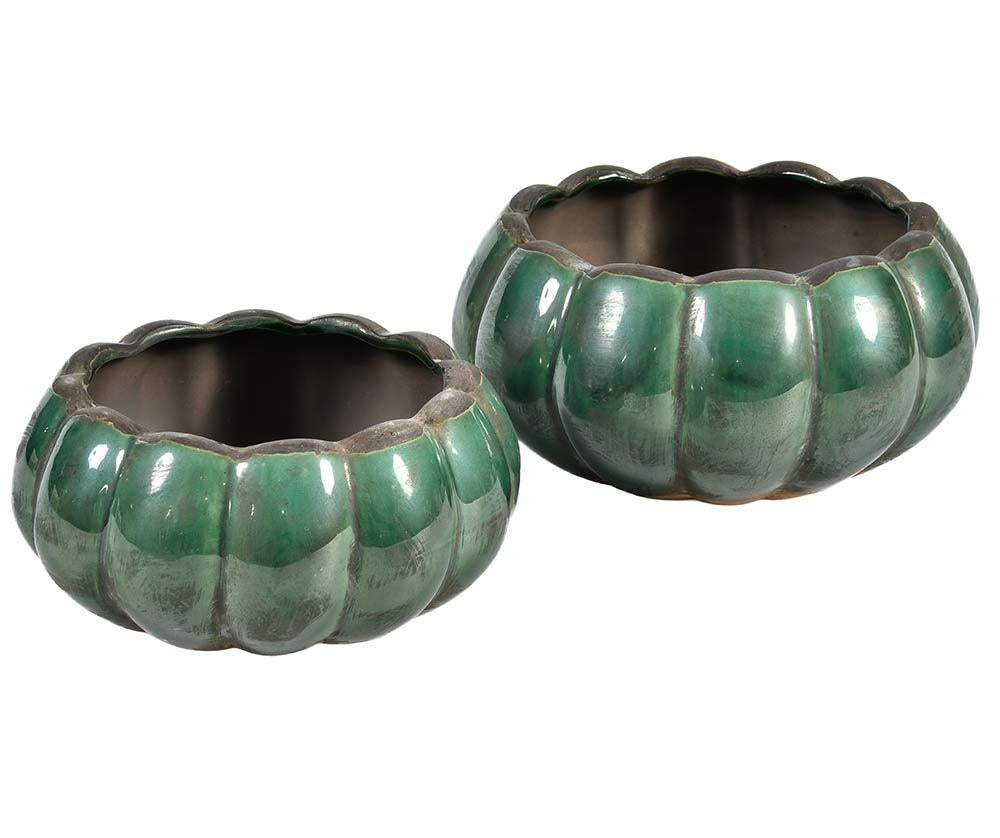 Cache pot forme coupelle en céramique émaillée vert sapin TULIPE  2B