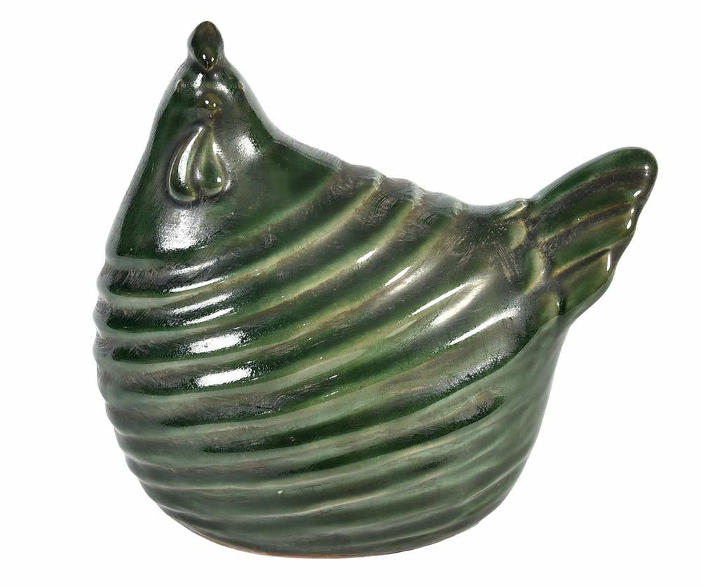 Poule décorative en céramique émaillée verte