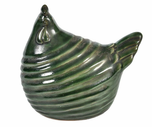 Poule décorative en céramique émaillée verte