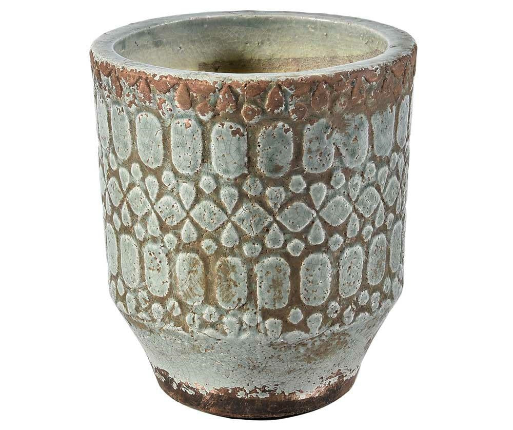 Cache pot en céramique émaillée patinée vert VERONA 23cm