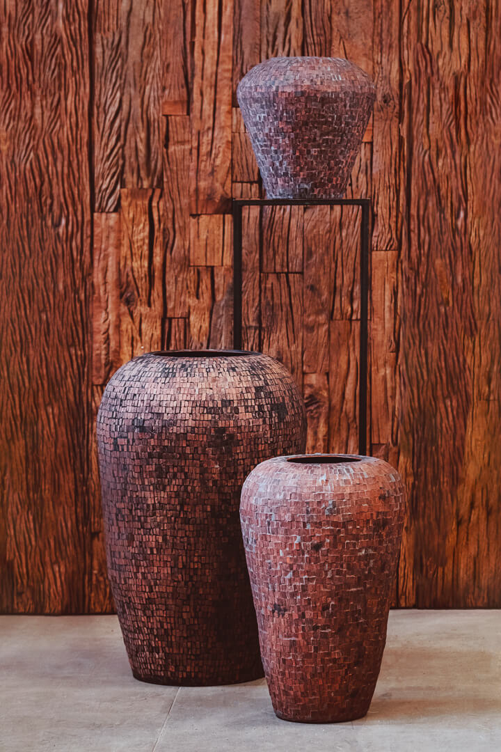 Vase en métal et tessons brique/brun/cuivre SIROCCO A