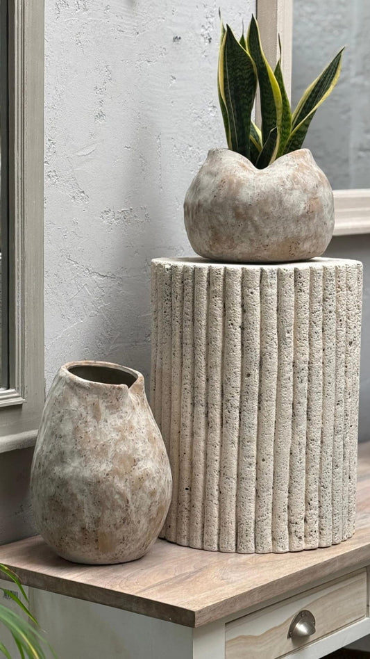 Vase haut en céramique mat TOLEDO beige 29.5cm