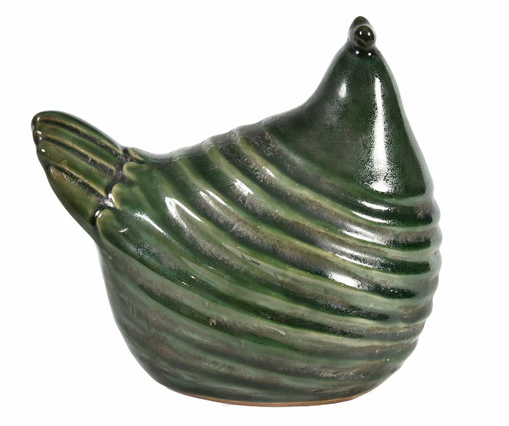 Poule décorative en céramique émaillée verte