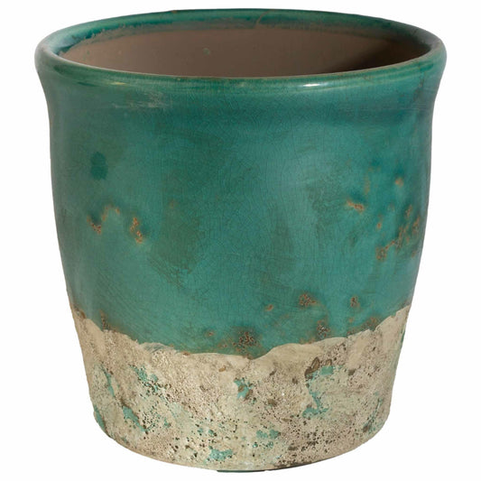 Cache pot en céramique émaillée turquoise OCEAN 2A 17cm
