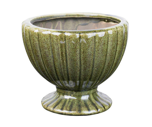 Cache pot forme coupelle en céramique émaillée vert olive VERONA A 19cm