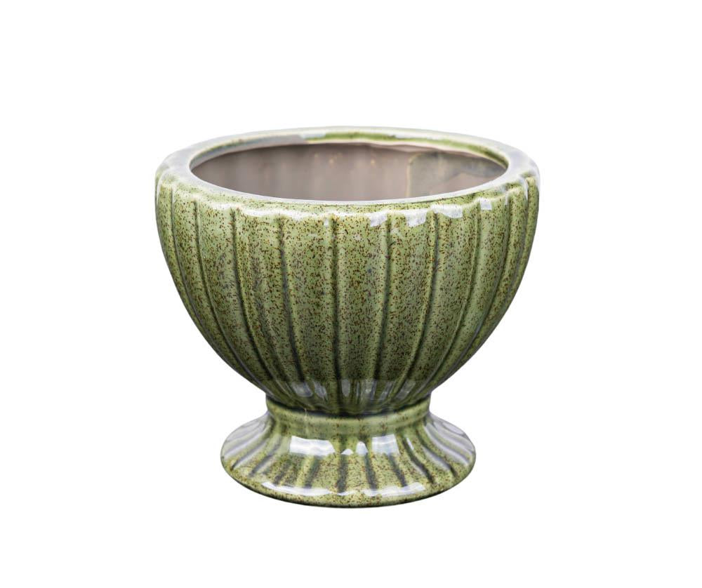 Cache pot forme coupelle en céramique émaillée vert olive VERONA B 15.5cm