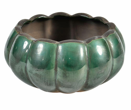 Cache pot forme coupelle en céramique émaillée vert sapin TULIPPE 2A