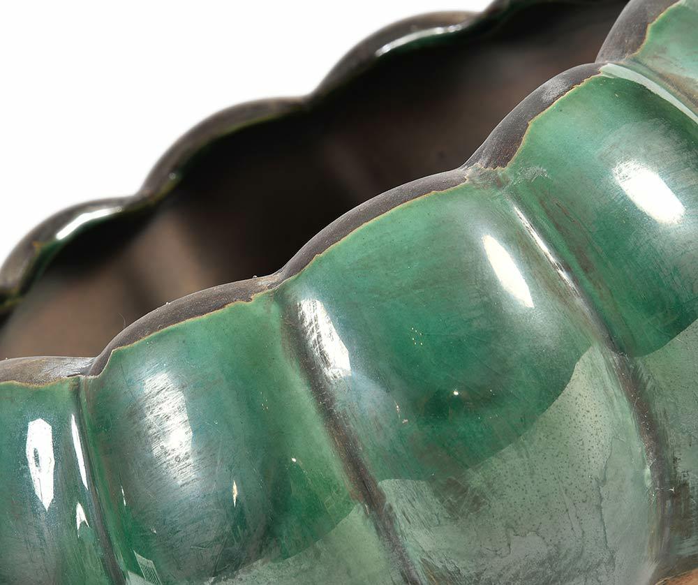 Cache pot forme coupelle en céramique émaillée vert sapin TULIPE  2B