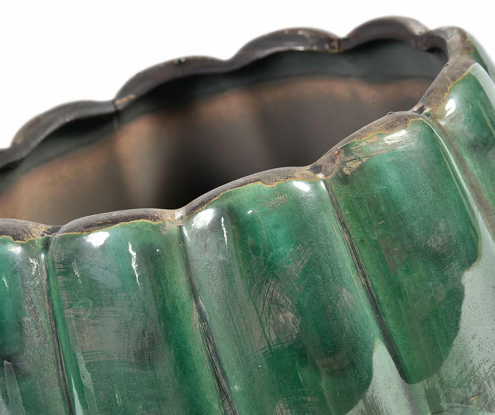 Cache pot en céramique émaillée vert sapin TULIPE 1A 17.5cm