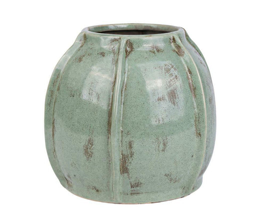 Vase décoratif en céramique émaillée patinée vert jade BULBE 2B 17cm