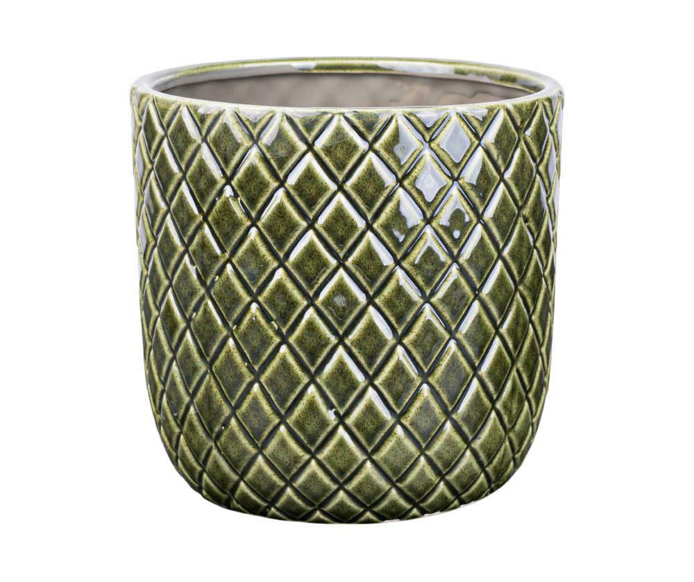 Cache pot en céramique émaillée vert olive VERONA A 20cm