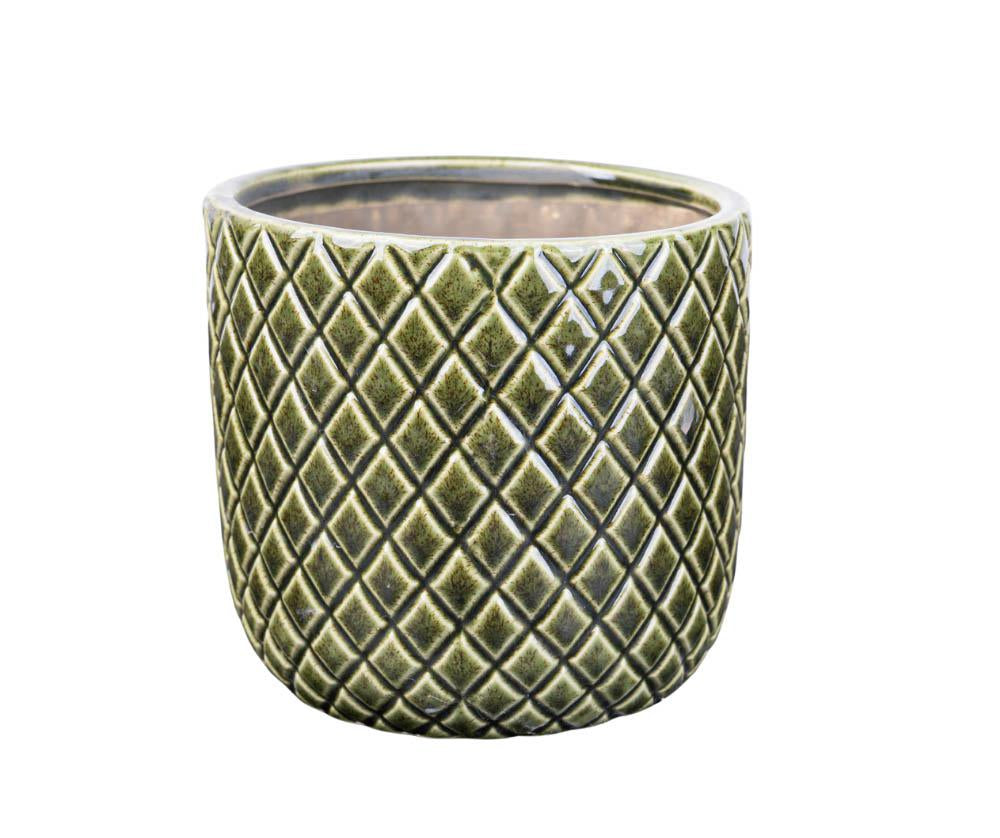 Cache pot en céramique émaillée vert olive VERONA B 14cm