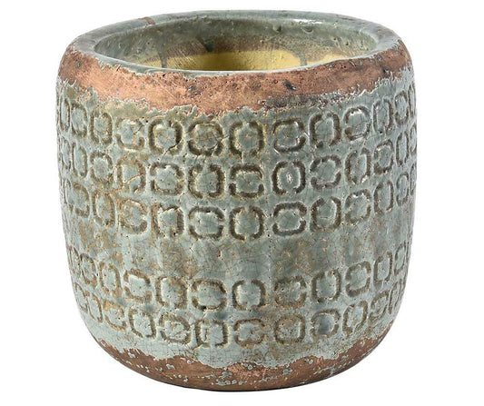 Cache pot en céramique émaillée patinée vert VERONA 1A 19.5cm