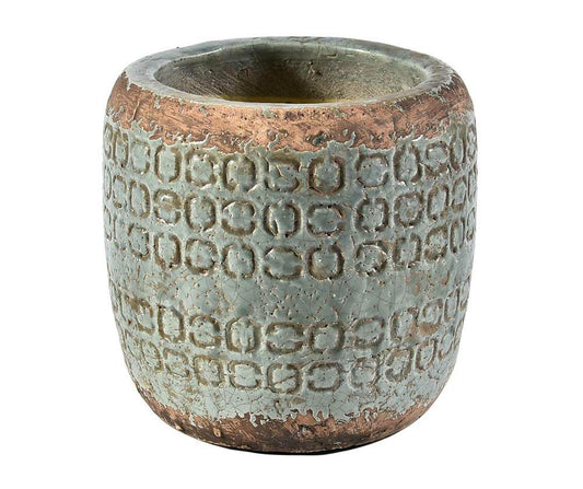 Cache pot en céramique émaillée patinée vert VERONA 1B 15.5cm