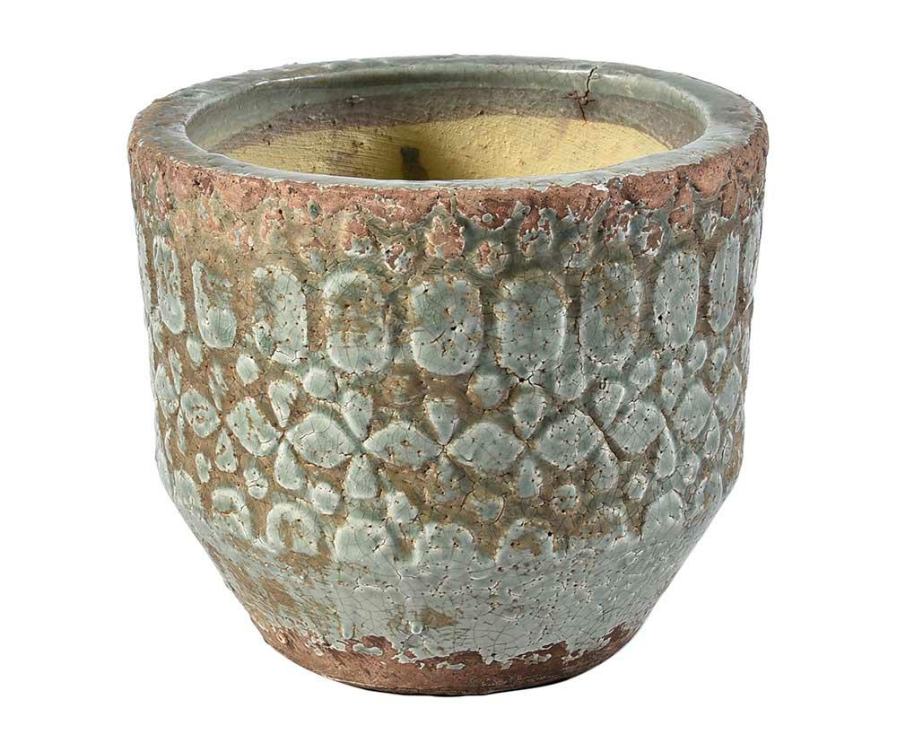 Cache pot en céramique émaillée vert patiné VERONA B 17cm