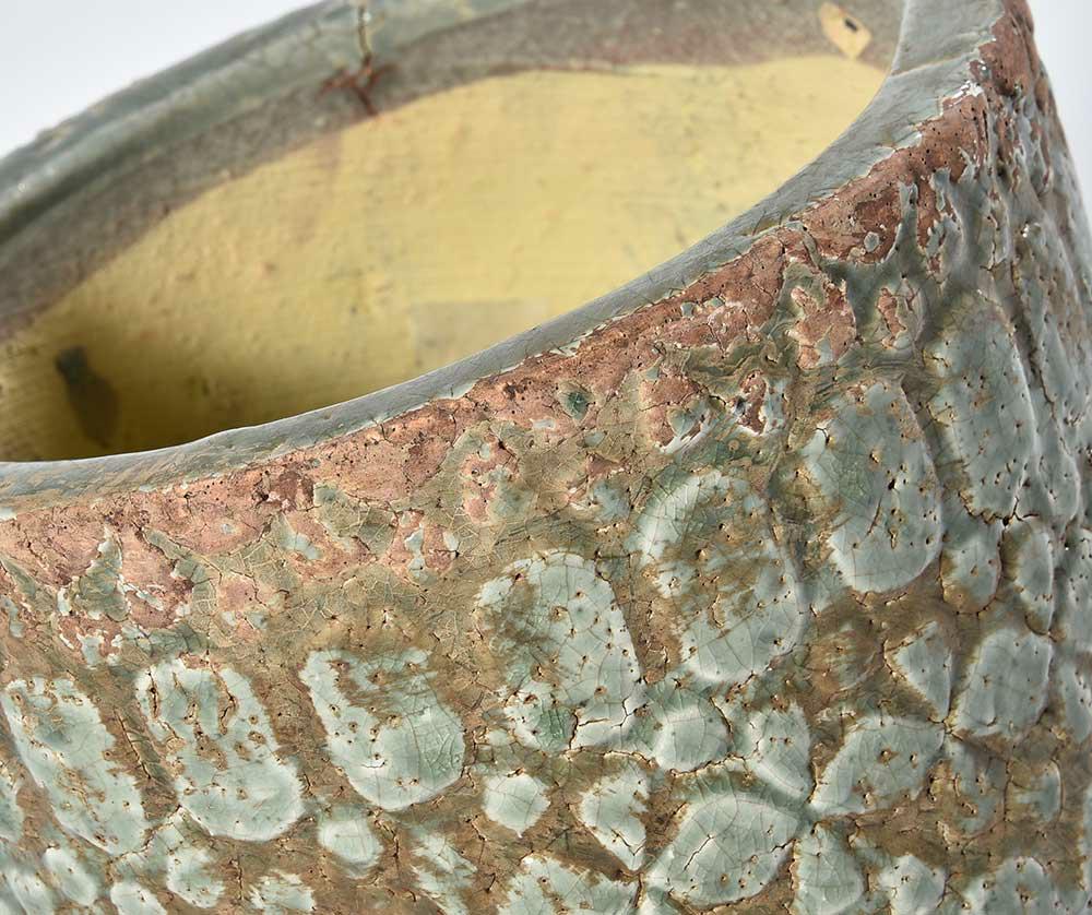 Cache pot en céramique émaillée vert patiné VERONA B 17cm